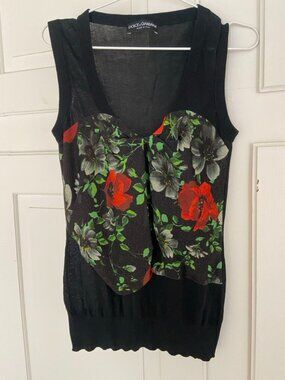 Dolce & Gabbana Floral Print Knit Sleeveless Top Blouse